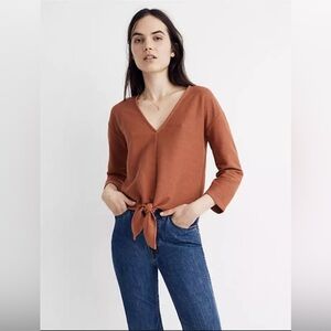 Madewell Texture & Thread Long Sleeve Tie front Top. Size Medium.